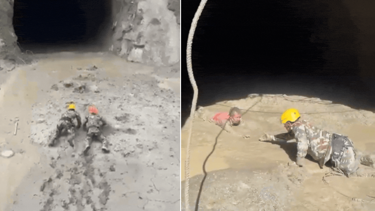 Dramatic rescue in Nepal as survivors crawl through mud from flood-hit tunnel - video
