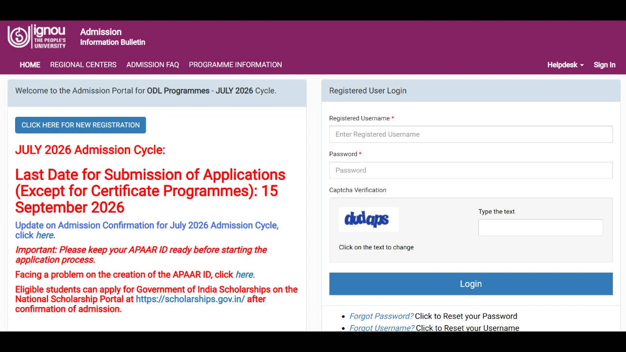 IGNOU July 2026 admissions: Last date to apply for online programmes extended till September 15, check steps to apply
