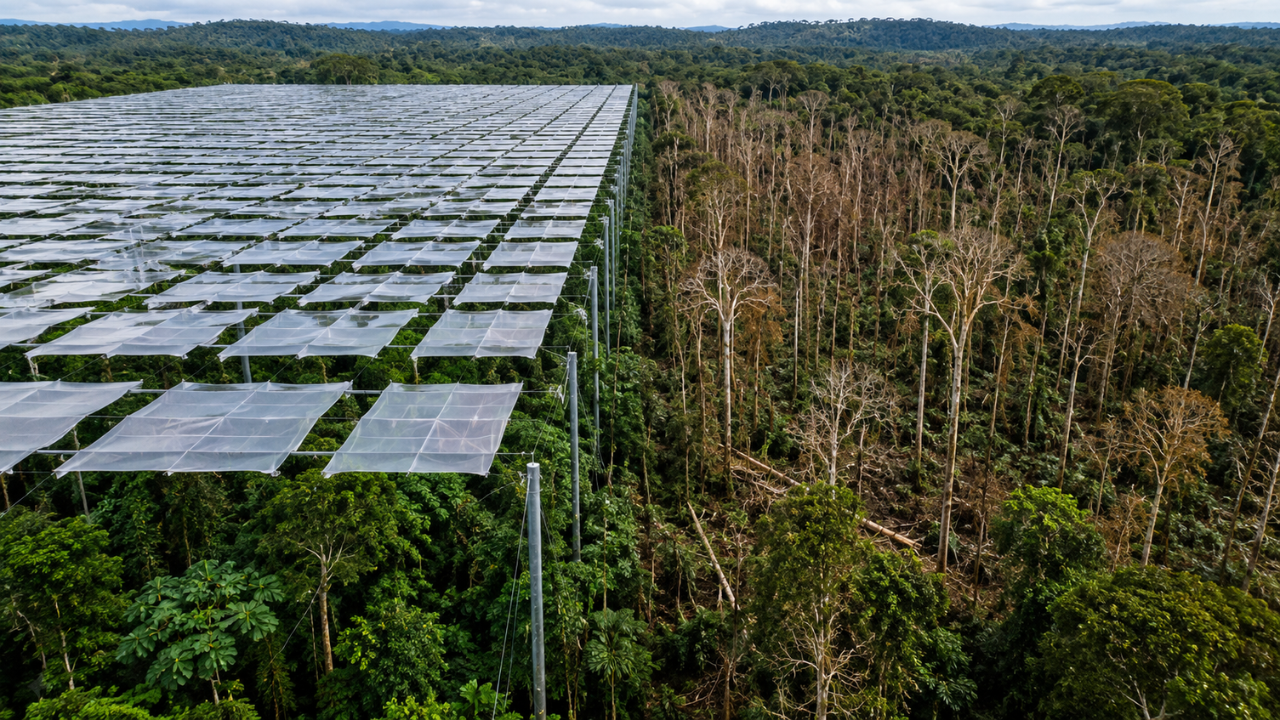 Scientists covered an Amazon plot with 6,000 panels to block rain; biomass fell by a third