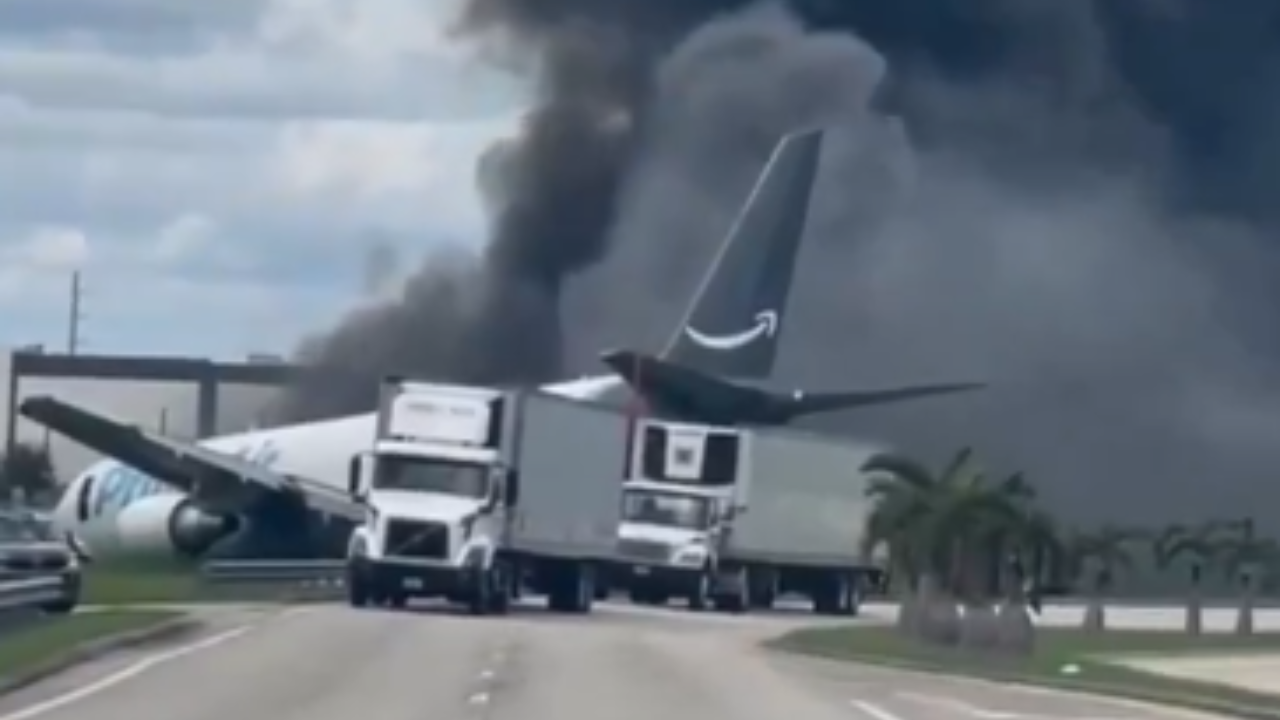 Amazon-linked Boeing 767 crashes off Miami runway, huge smoke plume seen in video