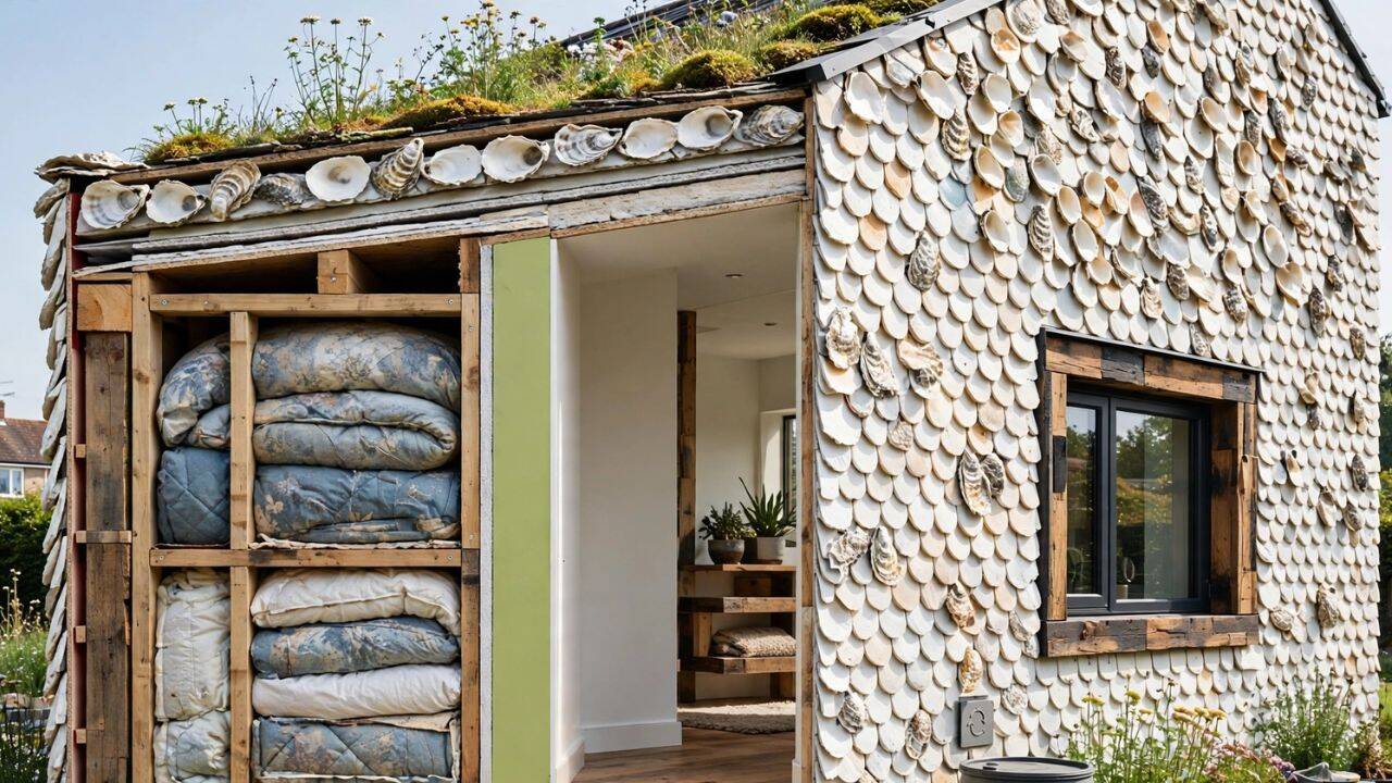 British house turns old duvets and oyster shells into building materials