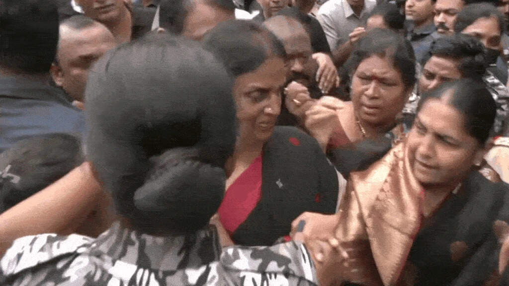 Watch: Security official pulls BRS MLA's hair during protest outside Telangana assembly