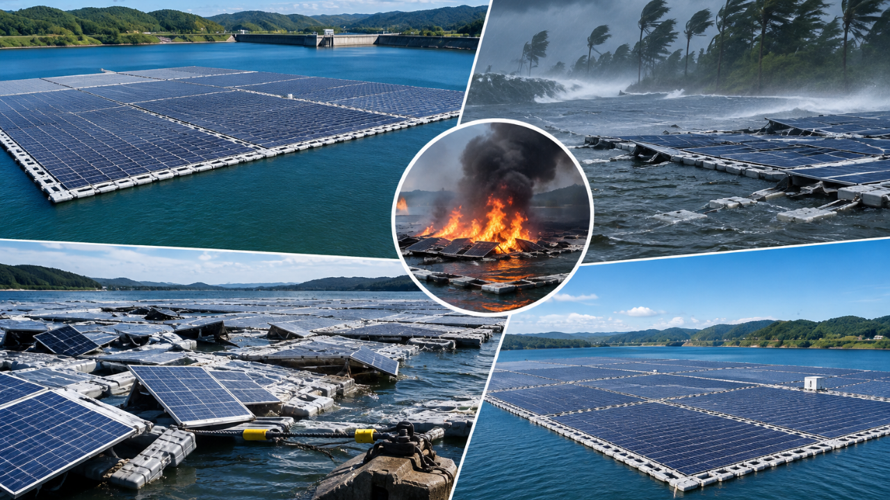 Japan’s floating solar farm faced Typhoon Faxai; modules broke loose and 50 panels caught fire