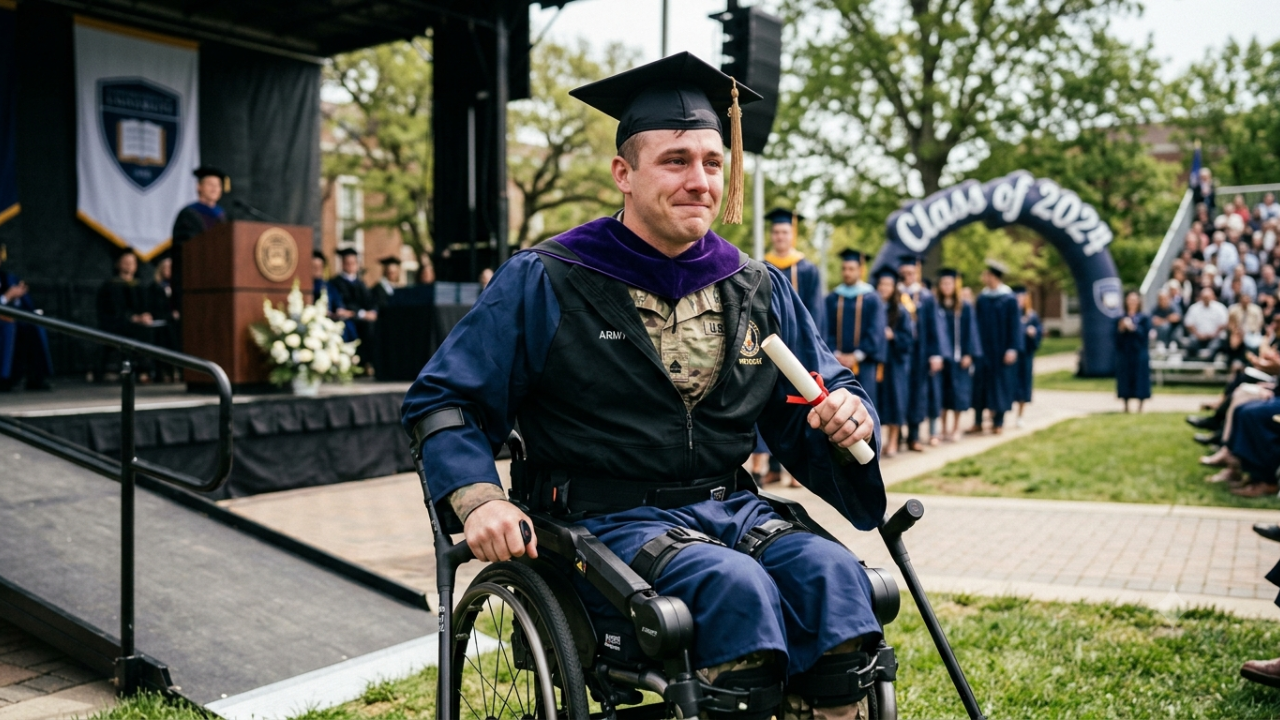 Army veteran paralysed in crash returns seven years later with a degree