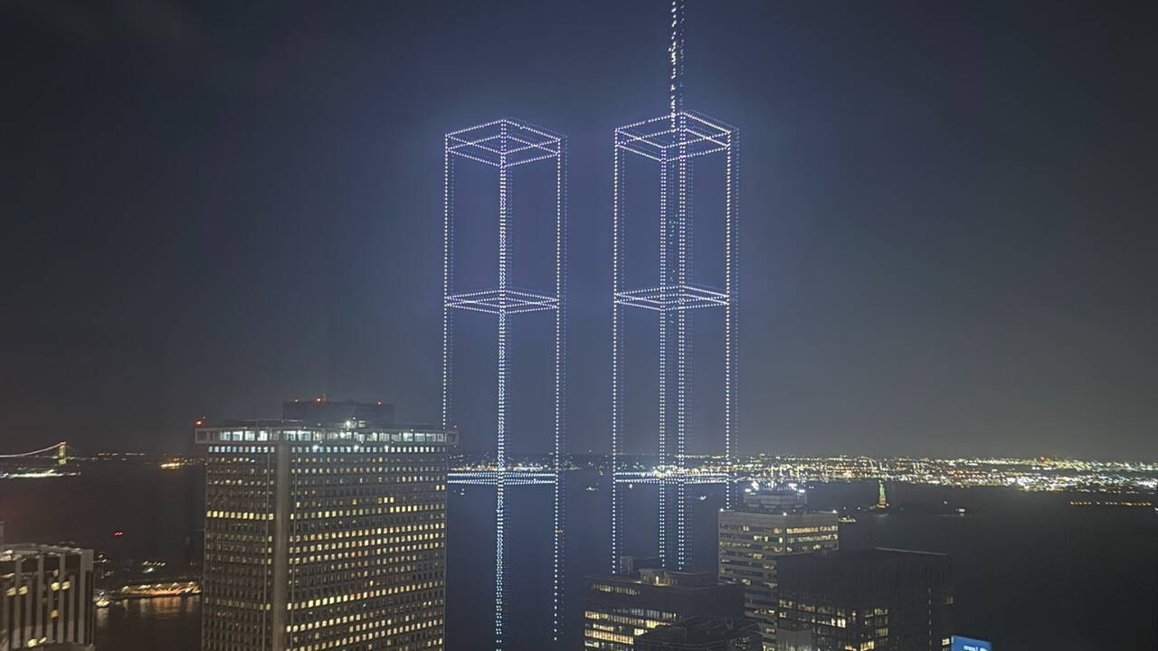 2,977 drones light up New York harbor in stunning 9/11 tribute: Watch the Twin Towers reappear