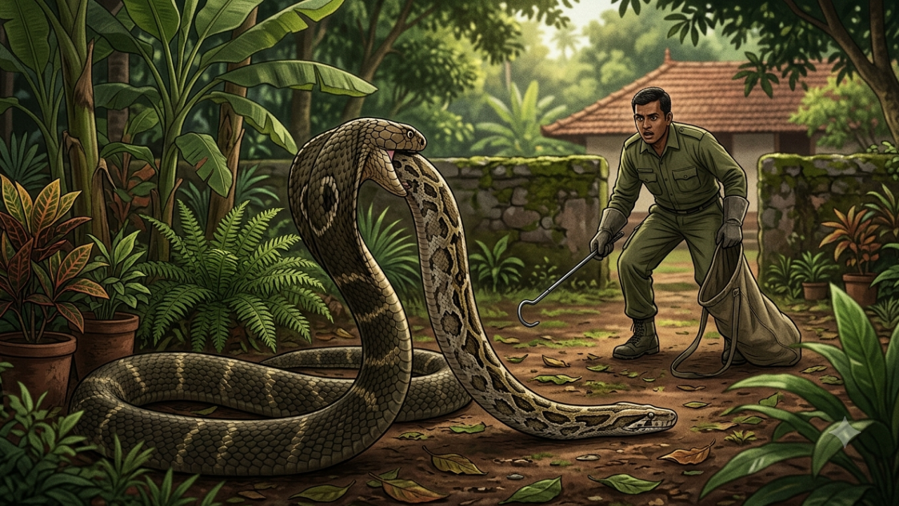 12-ft king cobra swallows python in Karnataka garden, regurgitates it later