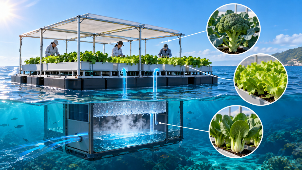 Scientists built a floating farm using seawater; three crops topped 80% germination in tests