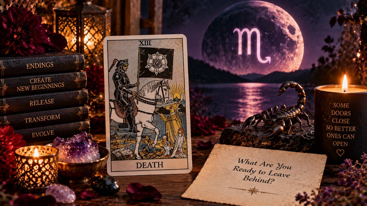 Death Tarot Card Meets Scorpio Moon: confront hidden emotions; release old habits and beliefs