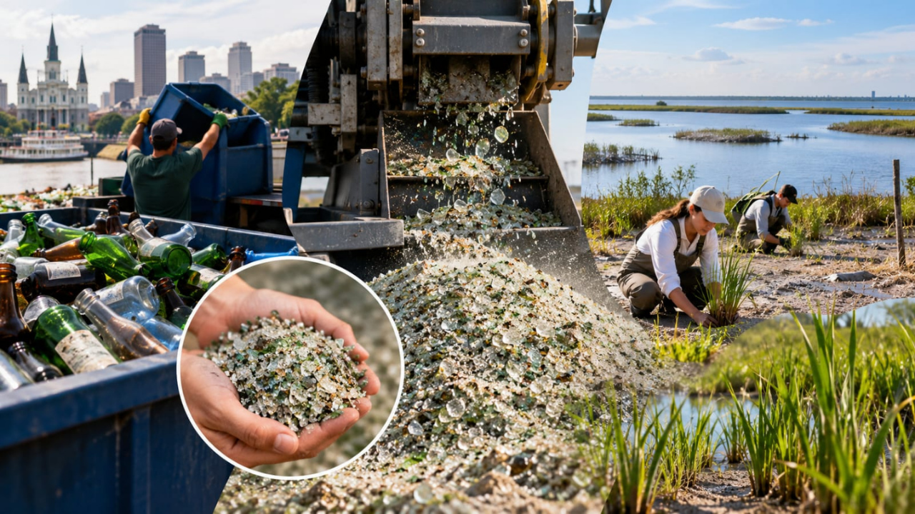 New Orleans turns 12 million pounds of glass into sand to rebuild wetlands