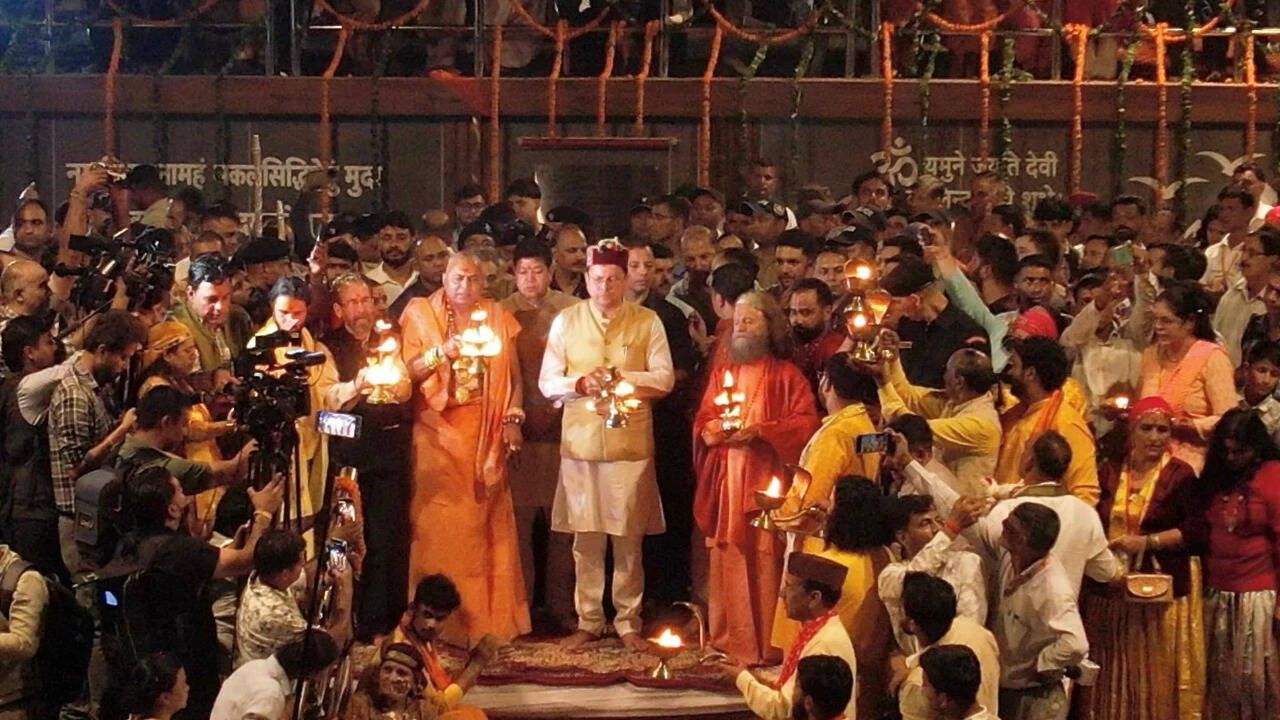 CM Dhami unveils Goddess Yamuna statue, lays foundation for Yamuna-Krishna Temple