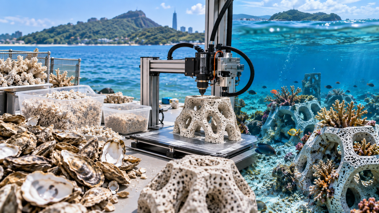 Taiwanese students turn oyster shells and coral waste into 3D-printed reef structures