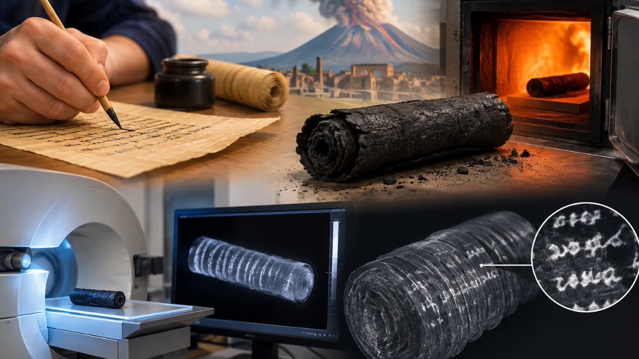 To read 2,000-year-old Vesuvius scrolls, Berkeley scientists burned student-written papyrus; leaded ink stood out in X-rays