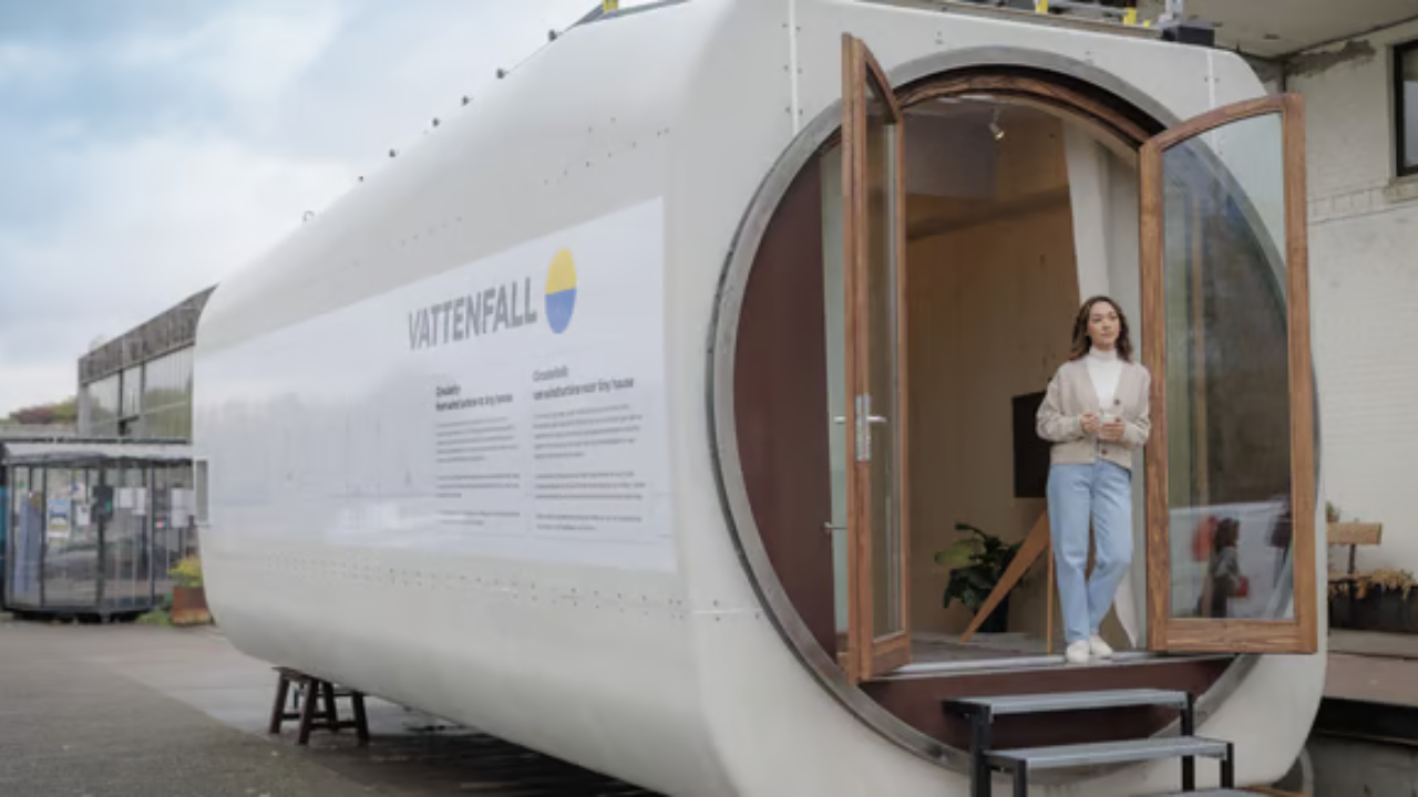 Retired wind turbines turned into tiny solar-powered homes and recycled skis