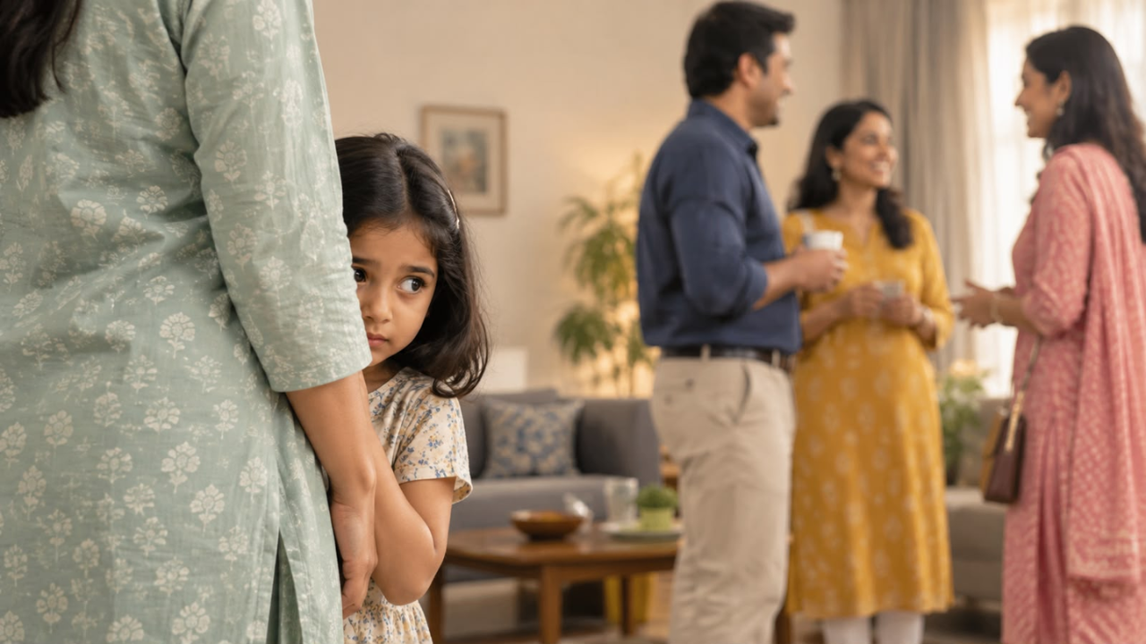 Psychology says children who hide behind parents around guests aren’t always shy