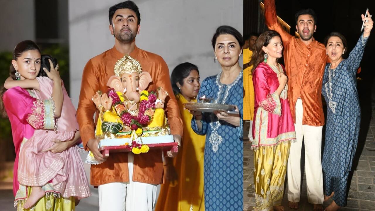 Ranbir, Alia, Neetu perform Ganpati Visarjan, hide Raha's face: PICS inside