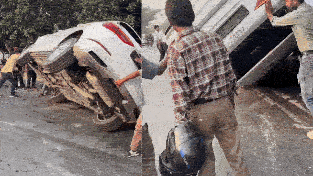 Watch: Audi overturns after high-impact collision with Glanza in Greater Noida