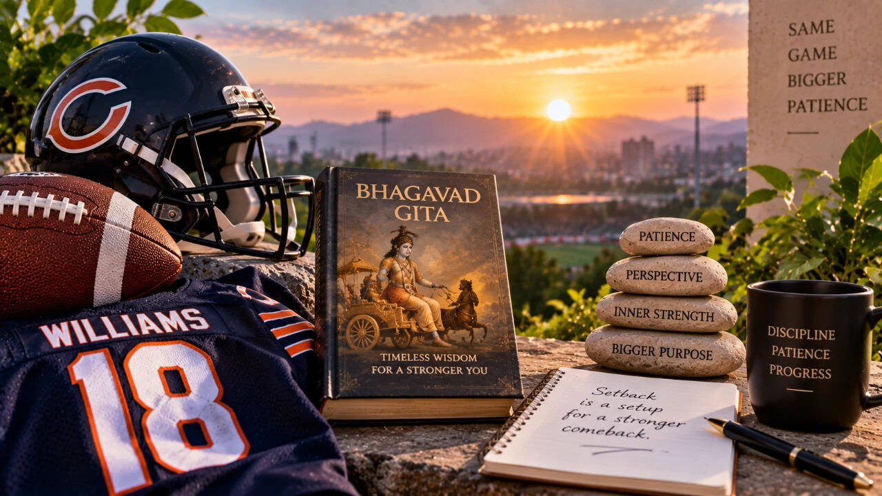 Patience Amid Setbacks: Caleb Williams injury sparks Gita lessons; on effort, help, acceptance