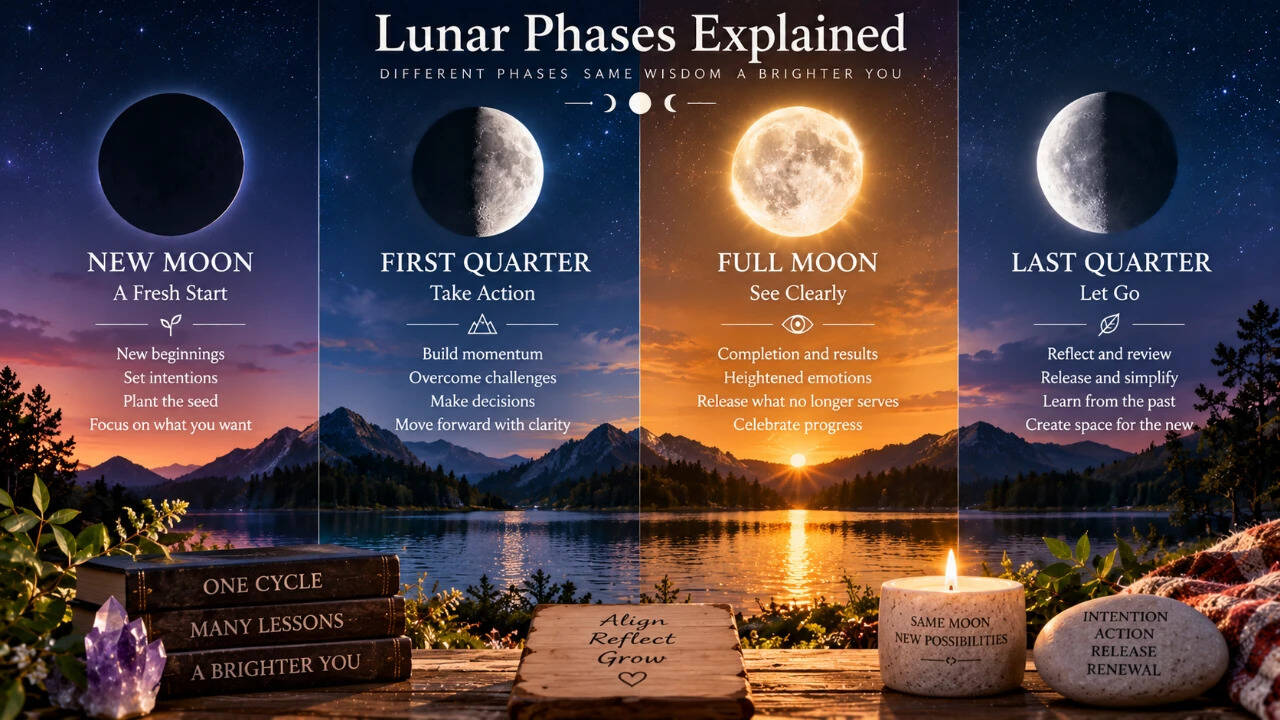 Meaning Of Moon Phases: guide to scientific and spiritual cycles; from intention to release
