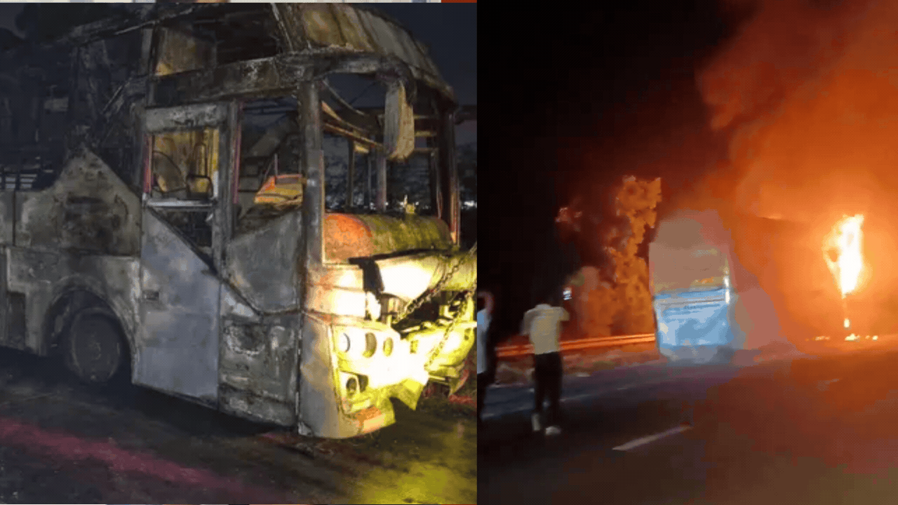 Several feared dead after moving bus catches fire on Yamuna Expressway