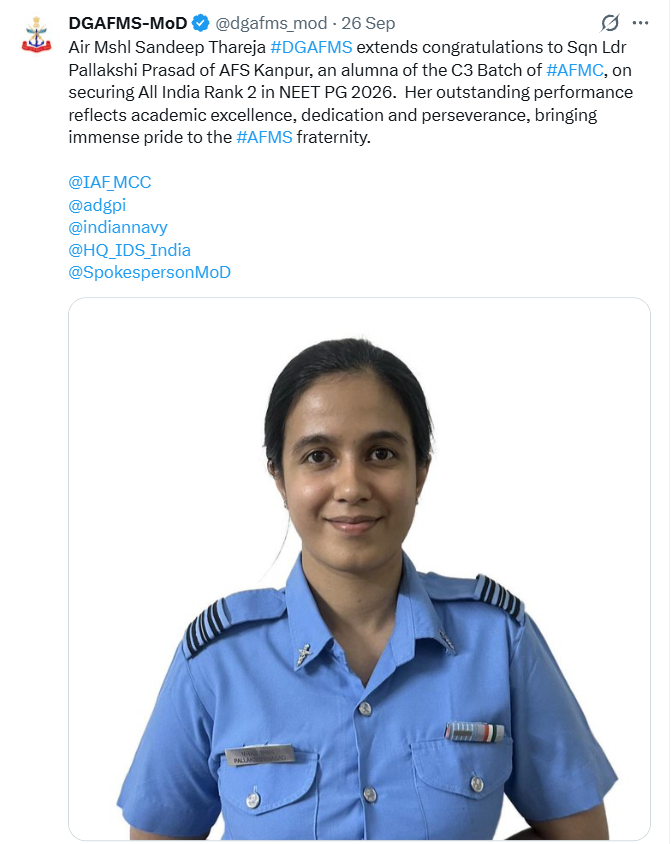Soft by name, steely by nature: IAF doctor posted in Kanpur secures NEET PG AIR 2