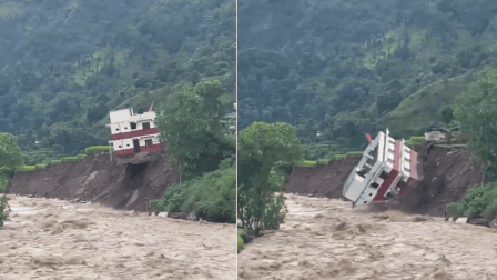 Watch: Govt building collapses as heavy rains trigger fresh landslide in Nepal