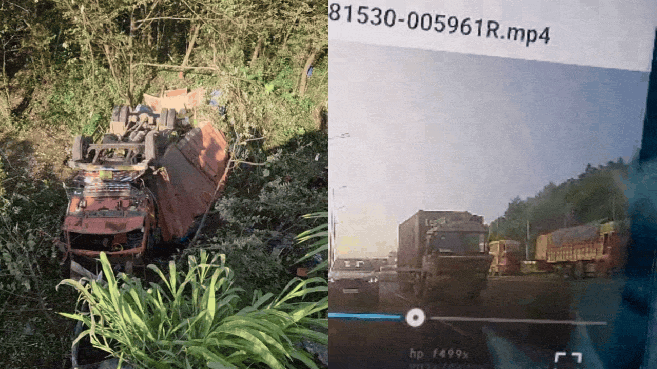 Watch: Container rams tempo, both plunge 35 feet down bhor ghat slope on Mumbai-Pune Expressway
