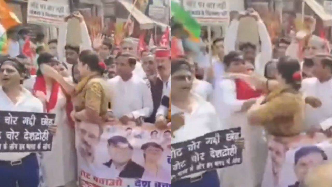 Watch: 2 Congress leaders slap each other during ‘vote theft’ protest in Faridabad