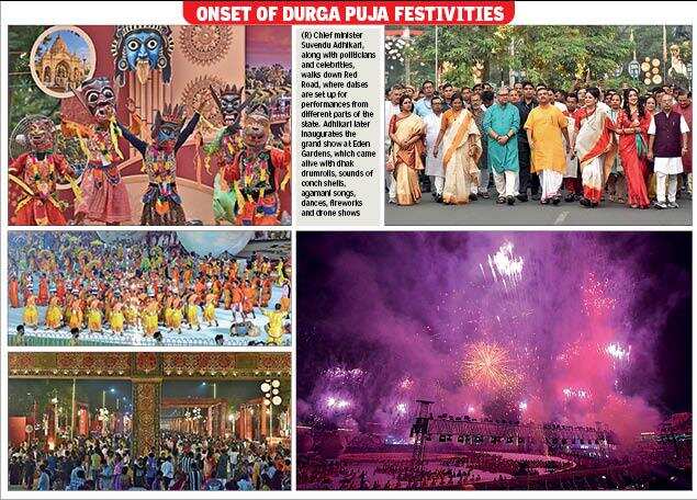 10,000-dhak drumroll, 1,000 shankha, 3,000 drones welcome Durga to her earthly abode