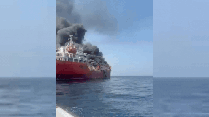 Watch: Tanker off Oman catches fire after drone attack; two of 11 Indians missing