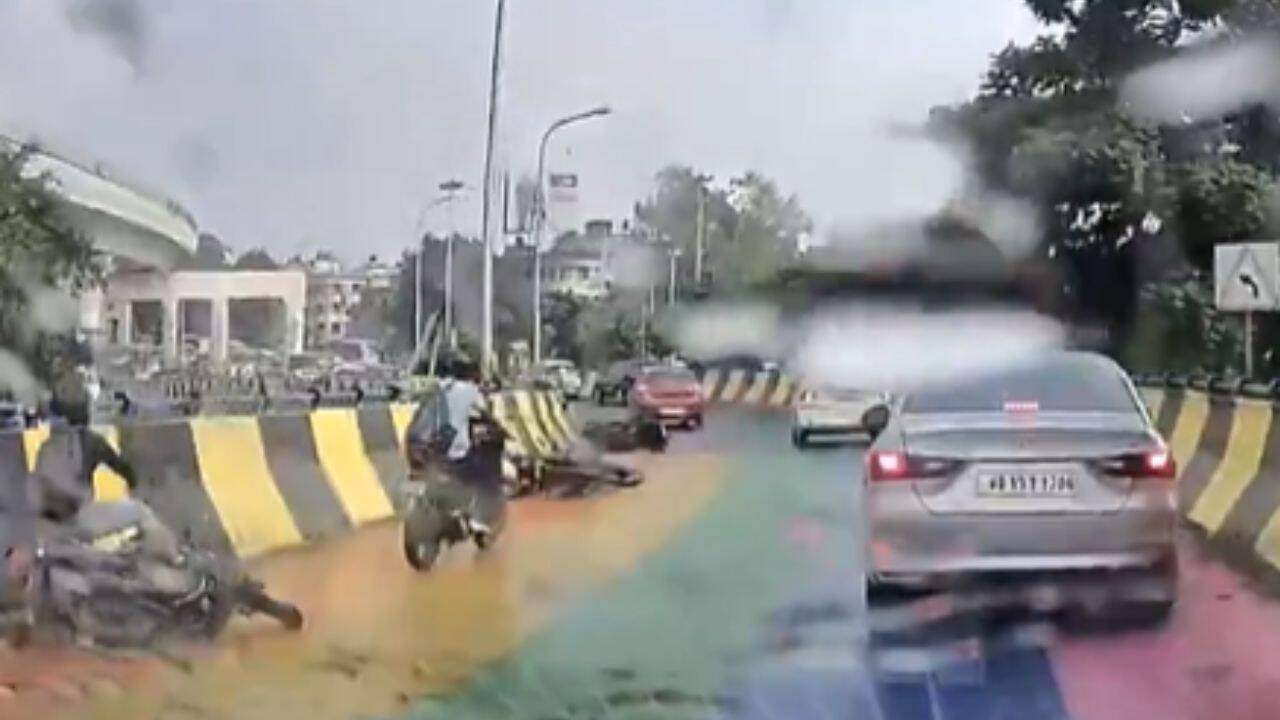 Skidding bikes spark road safety debate over Kolkata flyover rainbow paint