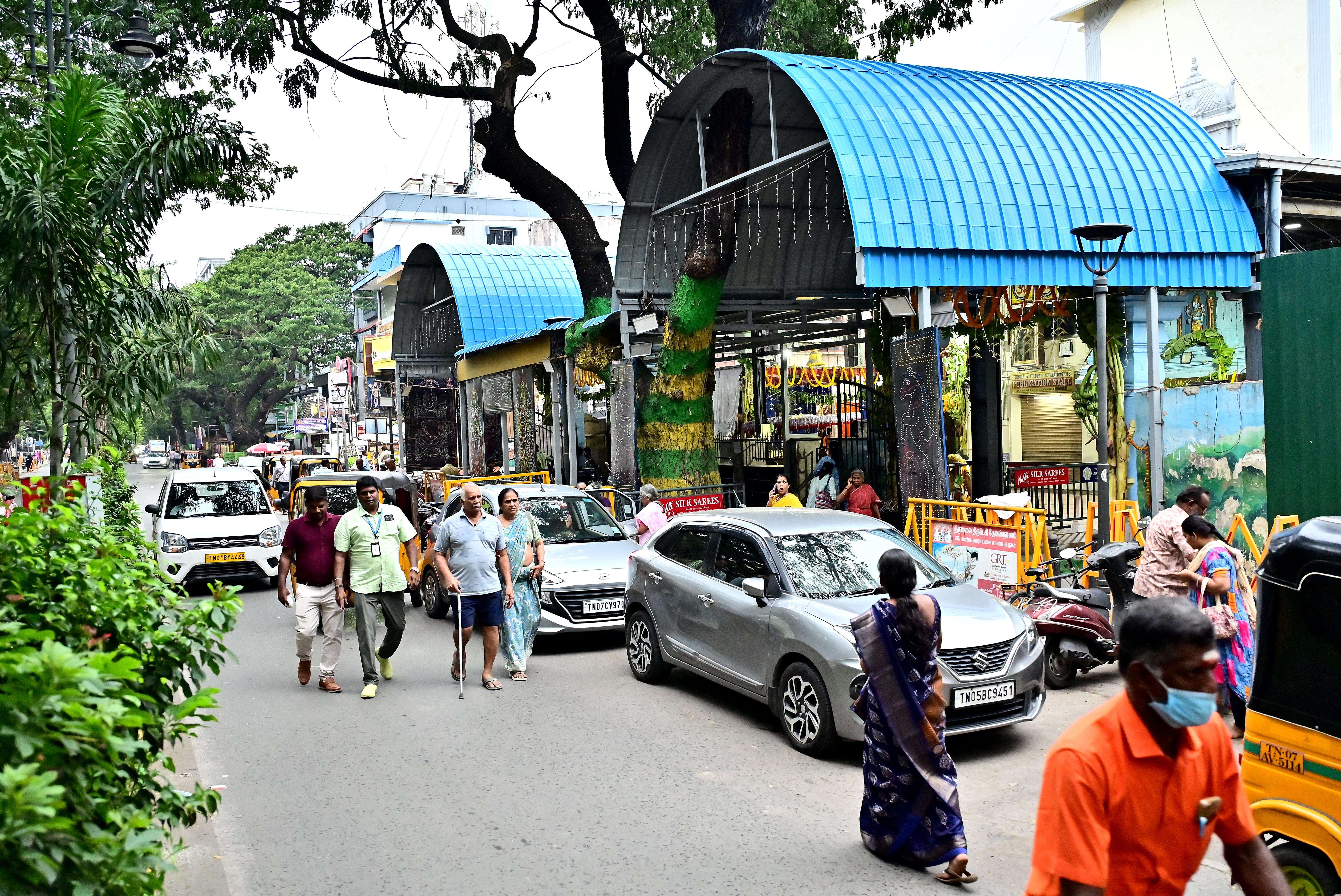 TTD temple blocks pavement with steel structure in T Nagar