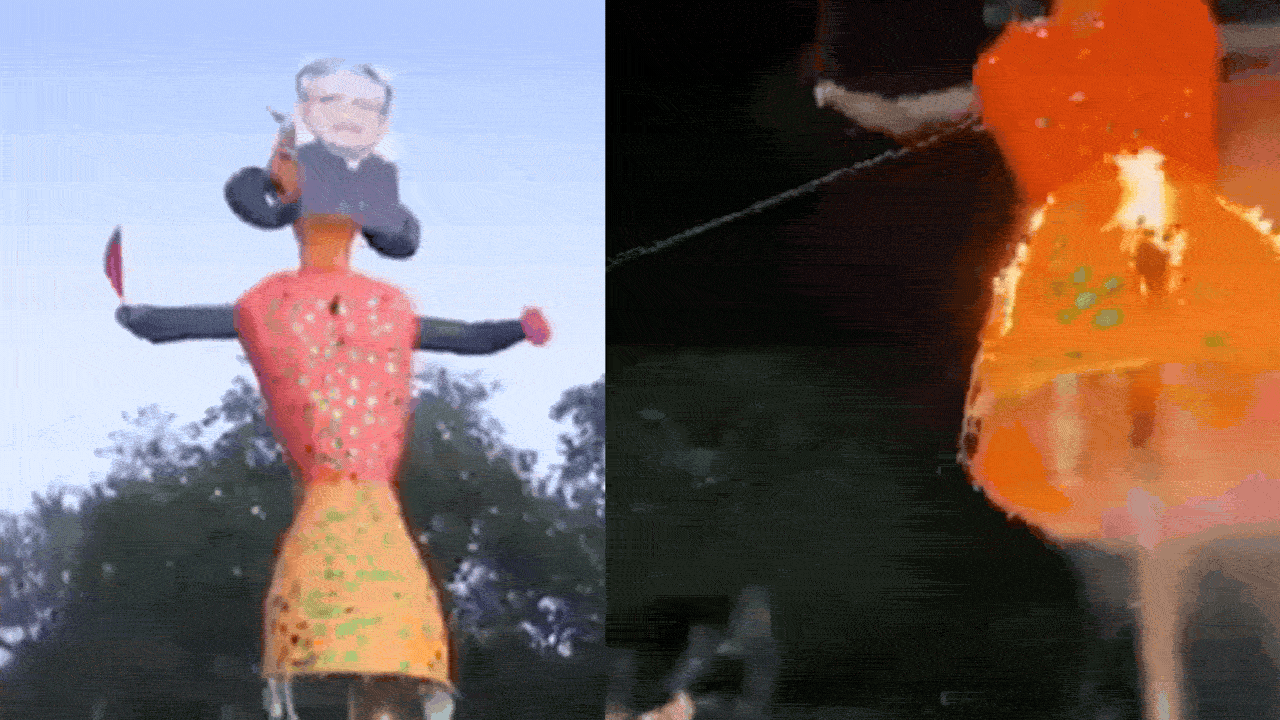 'Vote Chori Ki Raasleela’: Youth Congress burns Ravan effigy with Gyanesh's face