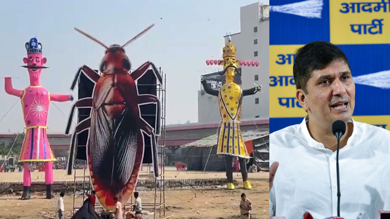 AAP demands FIR after 30‑foot cockroach effigy burned alongside Ravan in Delhi protest