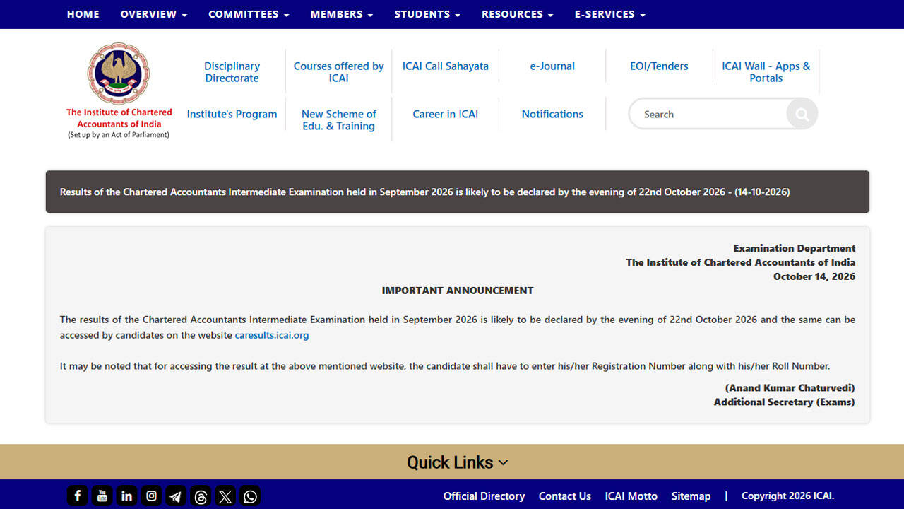 CA Foundation and Inter result dates 2026: Latest update on September exam results