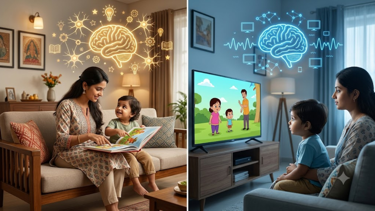 What happens inside a toddler’s brain when a parent reads a book instead of playing a video?