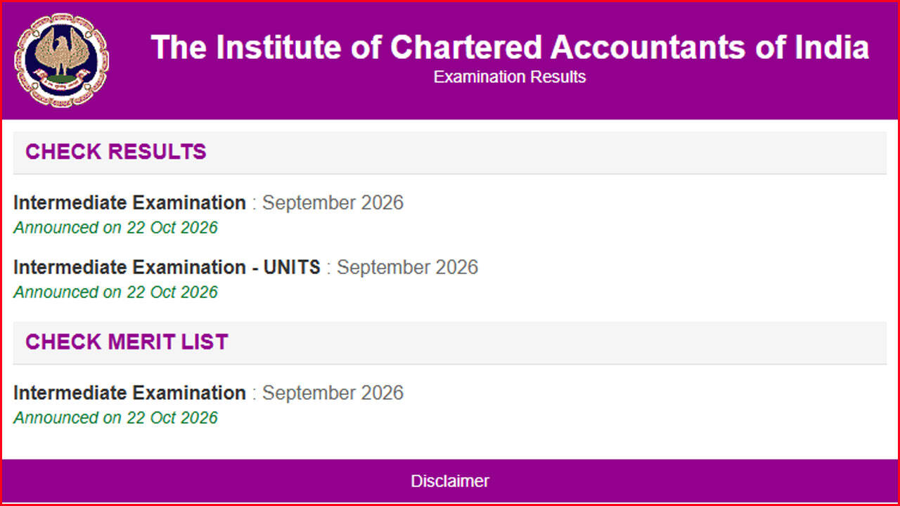 ICAI CA Inter September 2026 result declared at caresults.icai.org: Check scorecard link, pass percentage and next steps