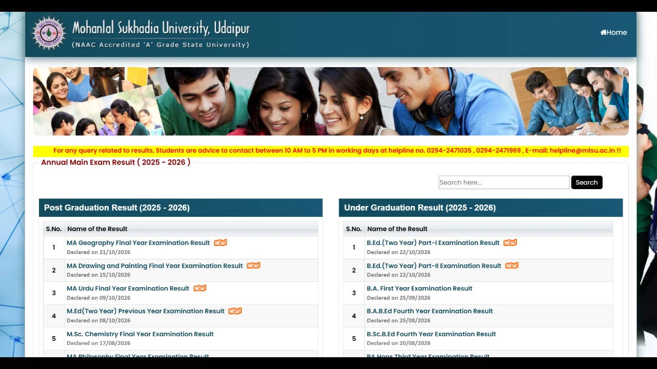 MLSU result 2026 out: BA, MBA, MA Sanskrit, MSc results released at mlsu.ac.in, direct link here