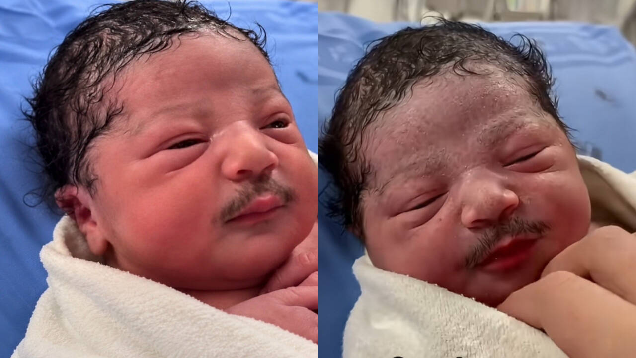 'He was born retired': Viral video of a newborn with a thick moustache has the internet in stitches - but is it real?