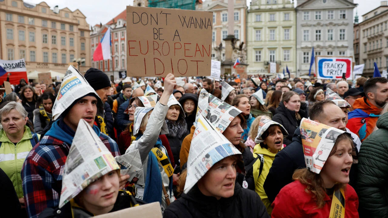 'Had enough': Thousands protest in Prague against Czech government's public media funding overhaul