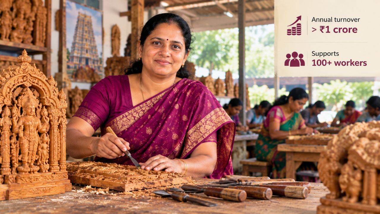Chandrakala took over her late husband's woodcarving workshop, building a Rs 1 crore business