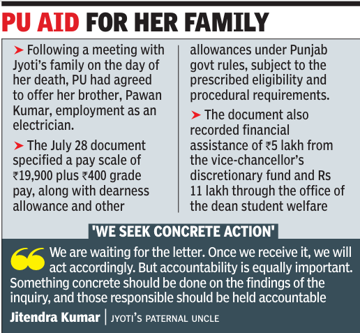 PU finally sends job letter to Jyoti’s brother