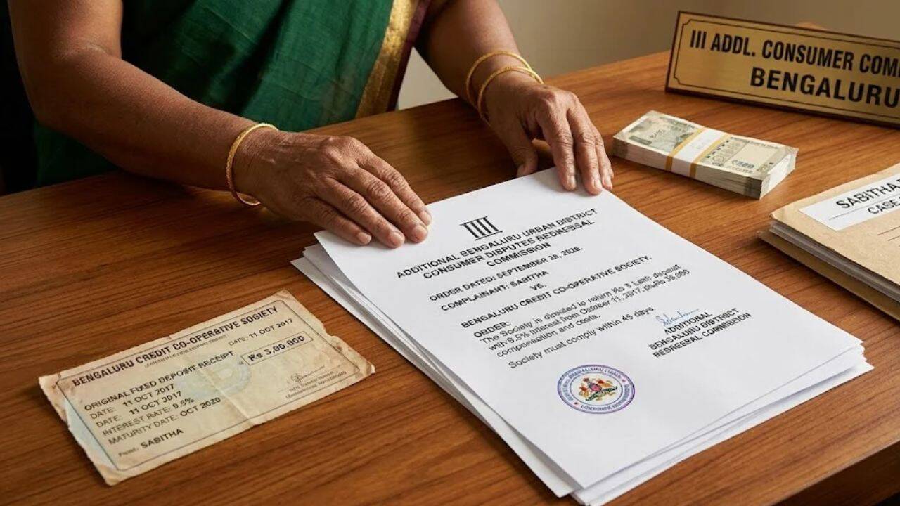 In 2020, Bengaluru woman’s Rs 3 lakh FD matured at credit co-op society; after 6 years of waiting, forum orders refund with 9.5% interest, Rs 35,000 compensation