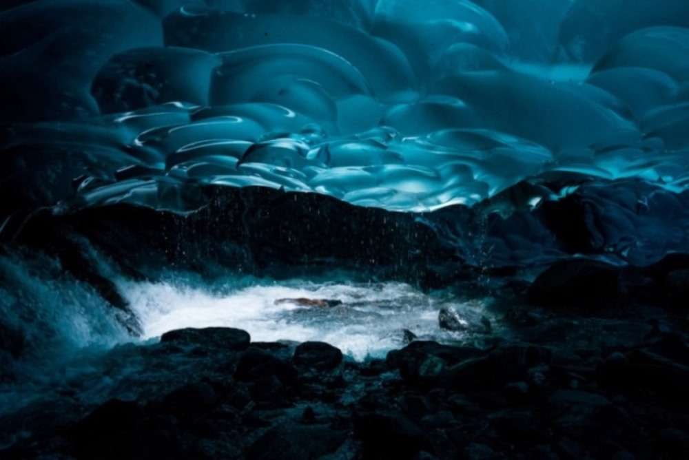 Caving below a river of ice