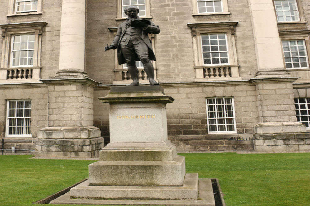 Oliver Goldsmith in front of Trinity College