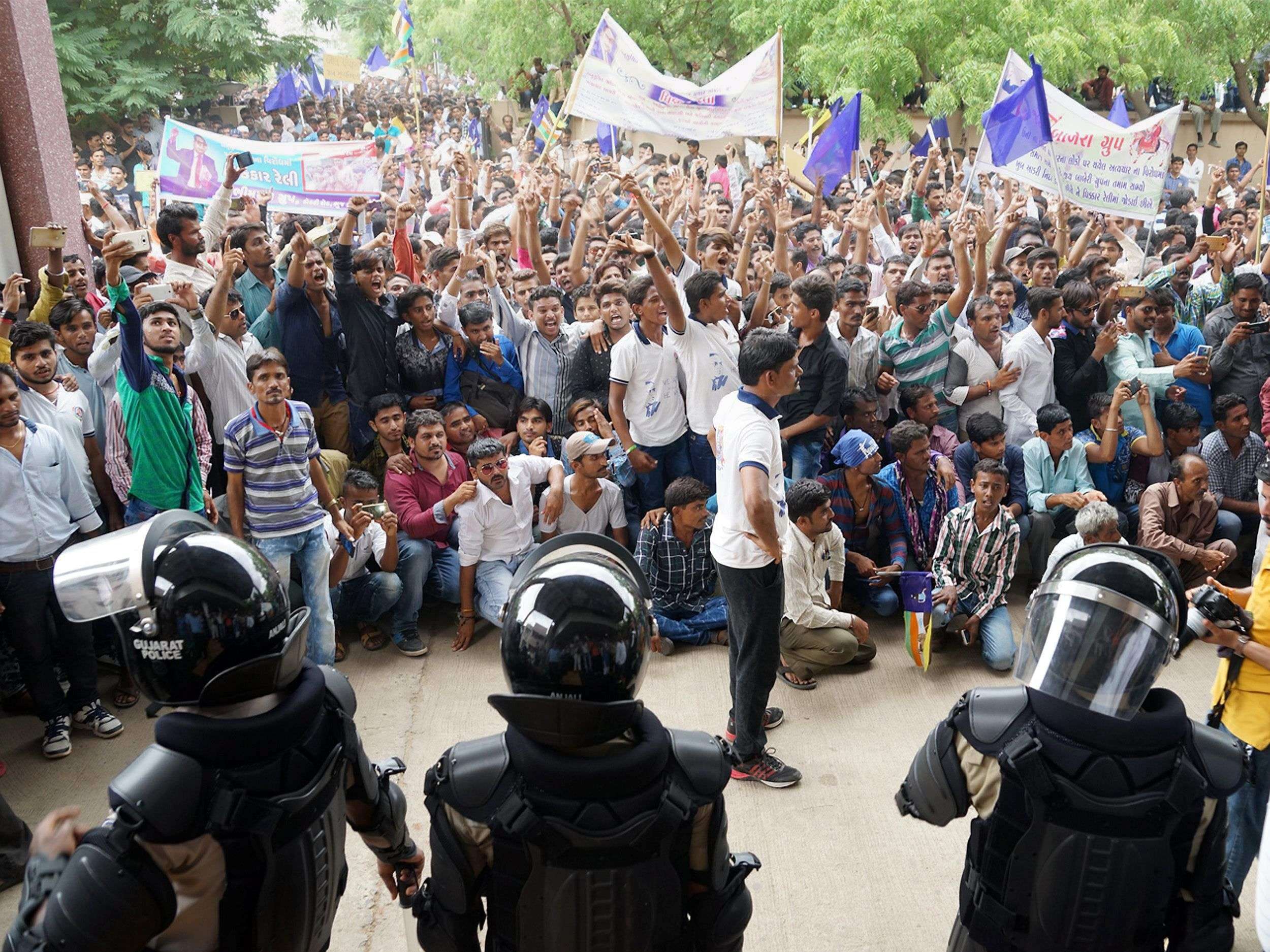 People of Dalit community holding a protest rally against the Una incident, in Bhuj on Sunday.