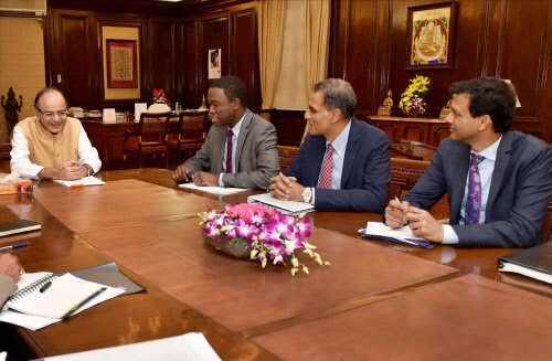Jaitley meeting with Adewale Adeyemo, US Deputy National Security Adviser for international economic affairs. (PTI photo)