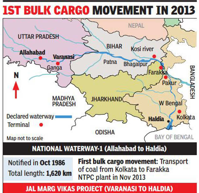 National Waterway 1 Map 30 Years On, Trial On India's 1St National Waterway Starts | India News -  Times Of India