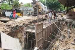 Ongoing construction of storm water drains in RK Nagar.