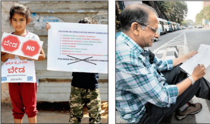 While kids also joined the protest, artist Anil Kumar (right) took time out to sketch the scene.