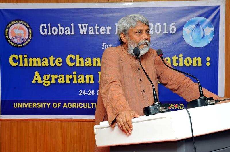 finding solution:  Magsaysay awardee Rajendra Singh at the Global Water Meet  on Wednesday. The Dharwad Declaration on climate change was announced on the concluding day